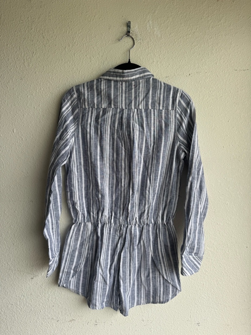 7 for all Mankind Girls Striped Button-Front Linen Blend Romper Blue White - Picture 3 of 5